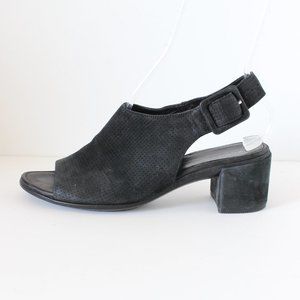ECCO Black Leather Shape 35 Block Slingback Peep Toe Heels, size 39